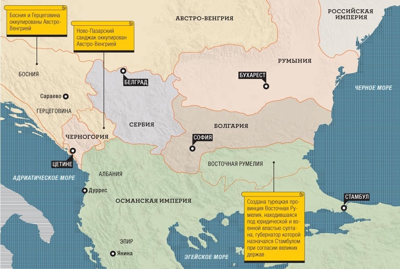 Политическая карта Балканского полуострова после Берлинского конгресса