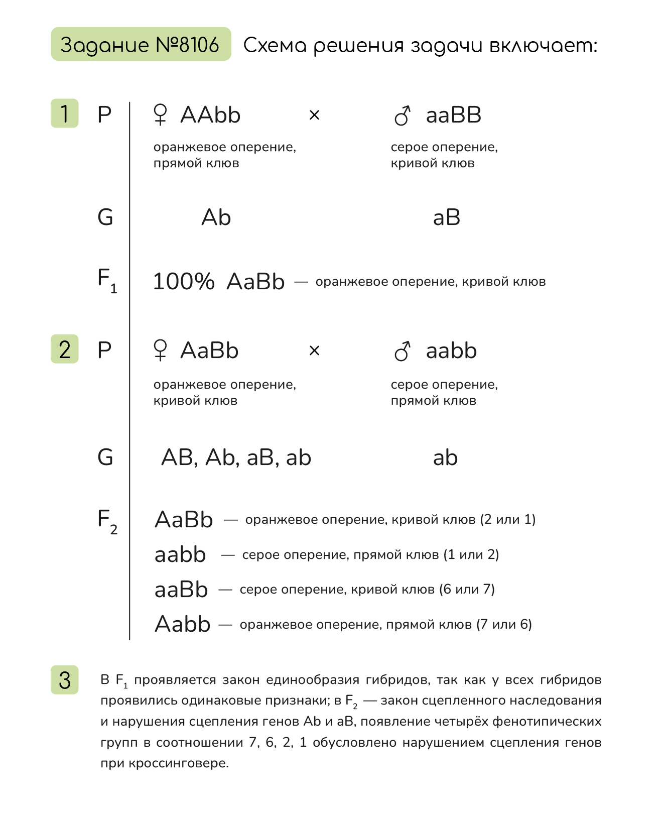 Задание №8106: При скрещивании оранжевого попугая с прямым клювом с ...