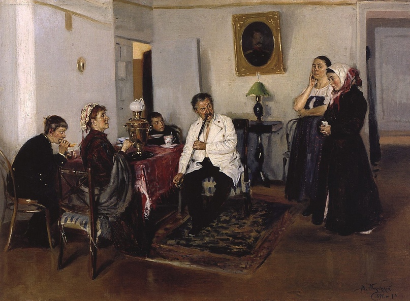 Наём домашней прислуги. Картина К. Маковского. XIX век.
