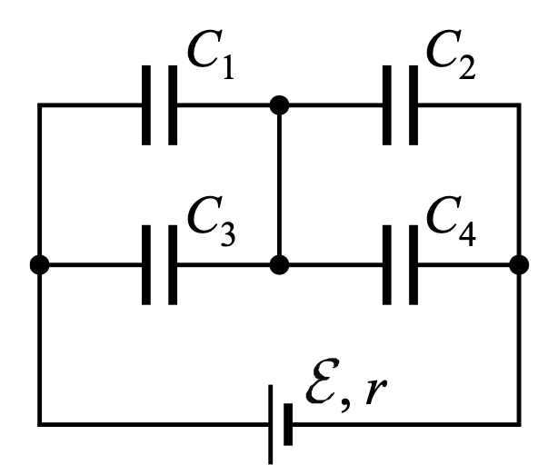 Задание №55993: Батарея из четырёх конденсаторов электроёмкостью С1 =2С ...