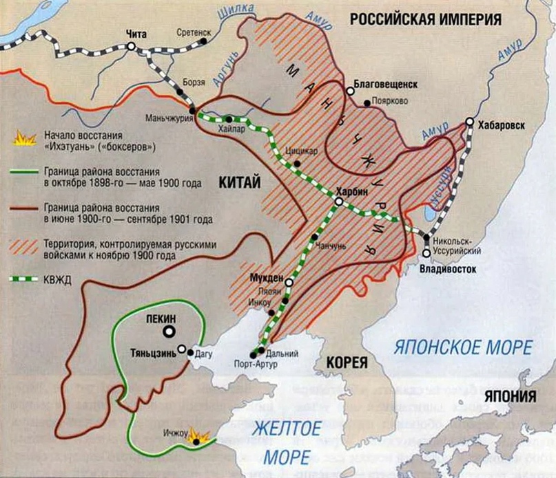 Схема пути КВЖД и русской оккупации