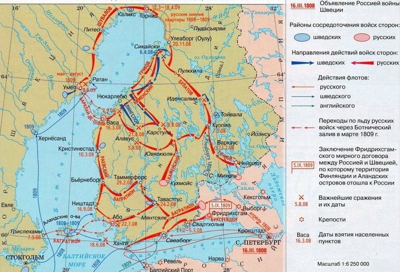 Схема основных боевых действий войны 1808-1809 годов