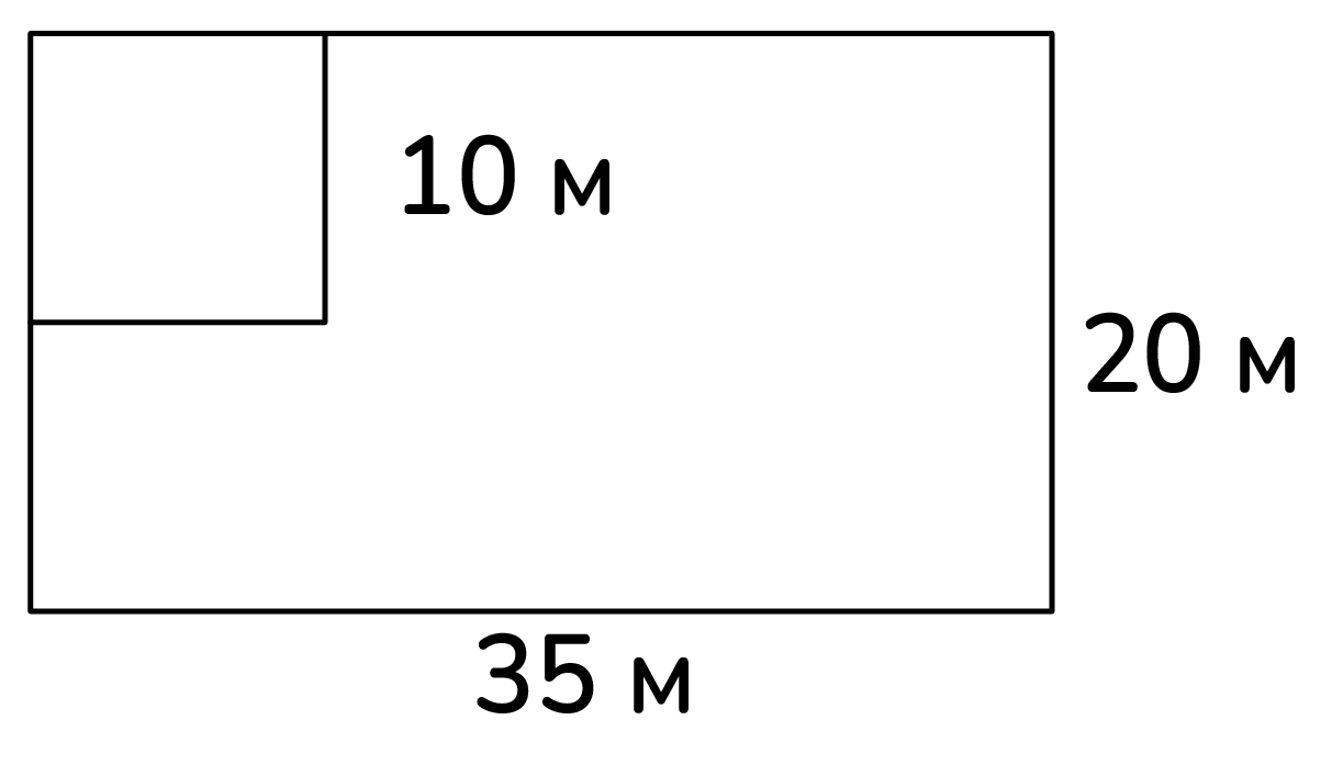 Задание №6004: Дачный участок имеет форму прямоугольника со сторонами 35  метров и 20 метров. Хозяин отгородил на участке квадратный вольер со  стороной 10 метров. Найдите площадь оставшейся части участка. Ответ  дайте... — NeoFamily