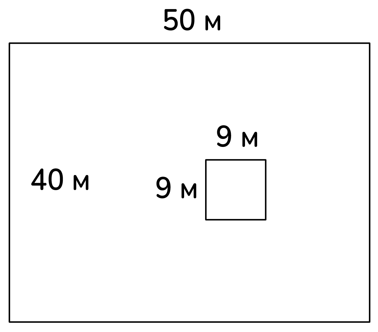 Задание №7371: Дачный участок имеет форму прямоугольника, стороны которого  равны 40 м и 50 м. Дом, расположенный на участке, имеет на плане форму  квадрата со стороной 9 м. Найдите площадь оставшейся части участка, н... —  NeoFamily