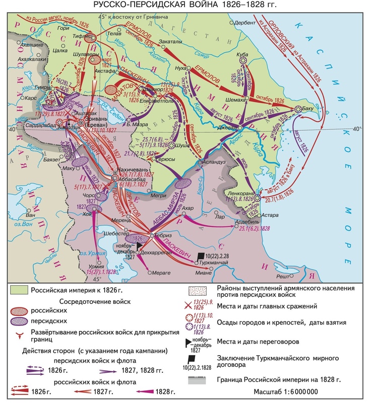 Схема основных боевых действий 1826-1828 гг.